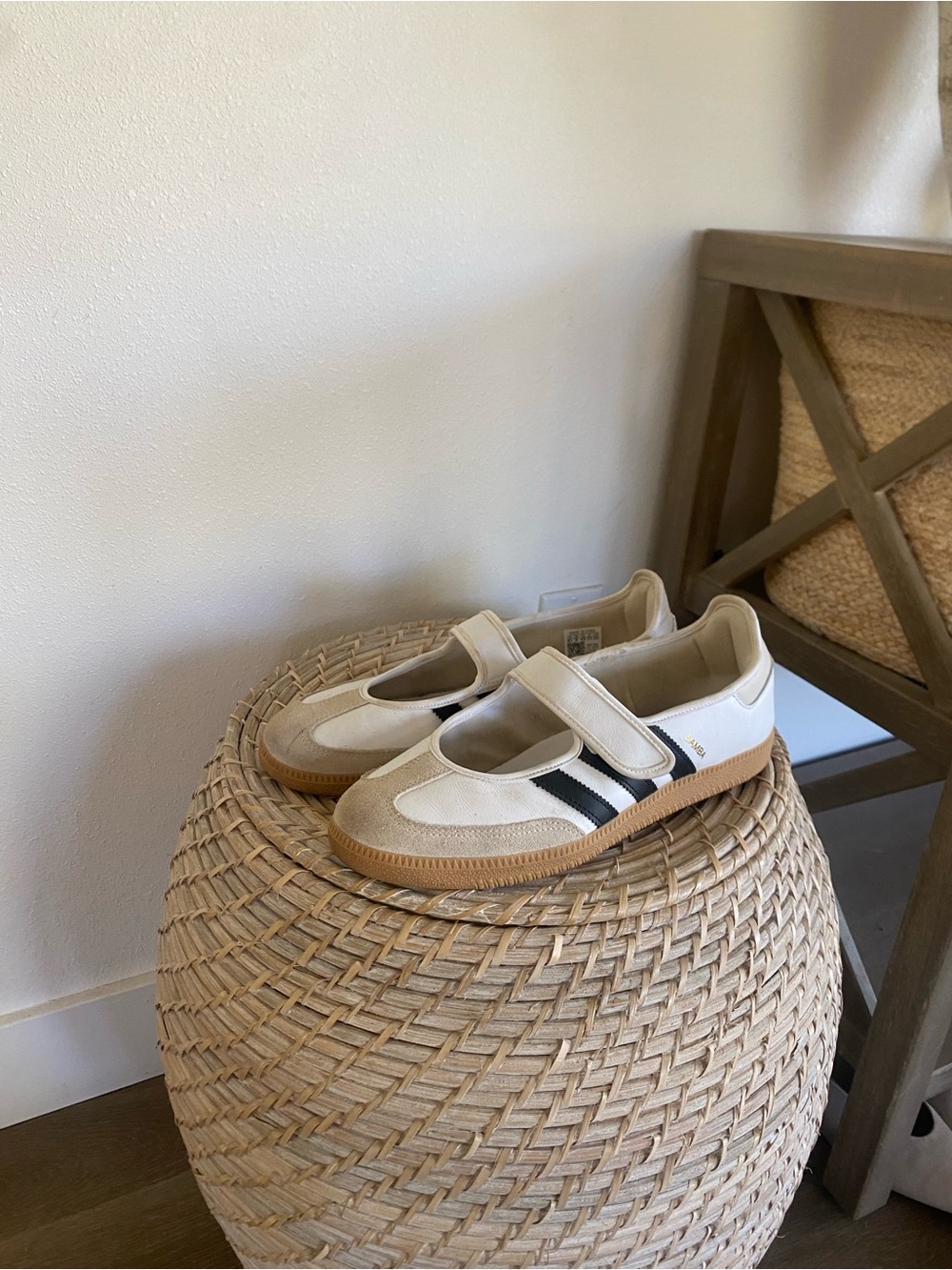 Adidas Samba Beige Mary Jane Sneakers with Black Stripe